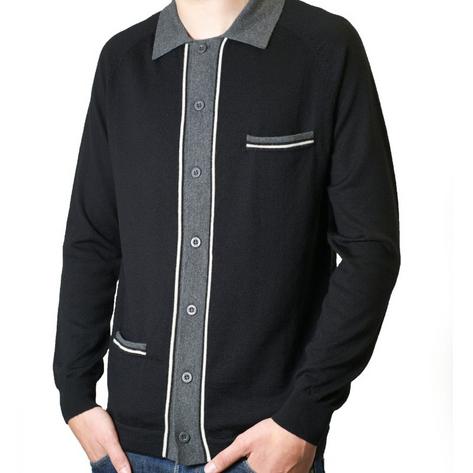 Art Gallery Marriott 60's Retro Mod Button Through Merino Wool Cardigan Black Preview